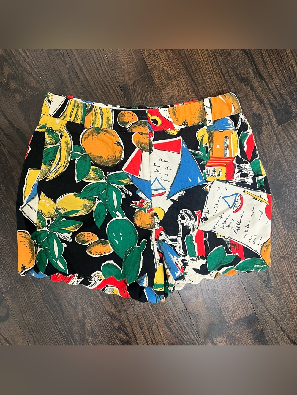 J.Crew Mediterranean Citrus Sailboat Print Shorts Size 0 Black Multicolor